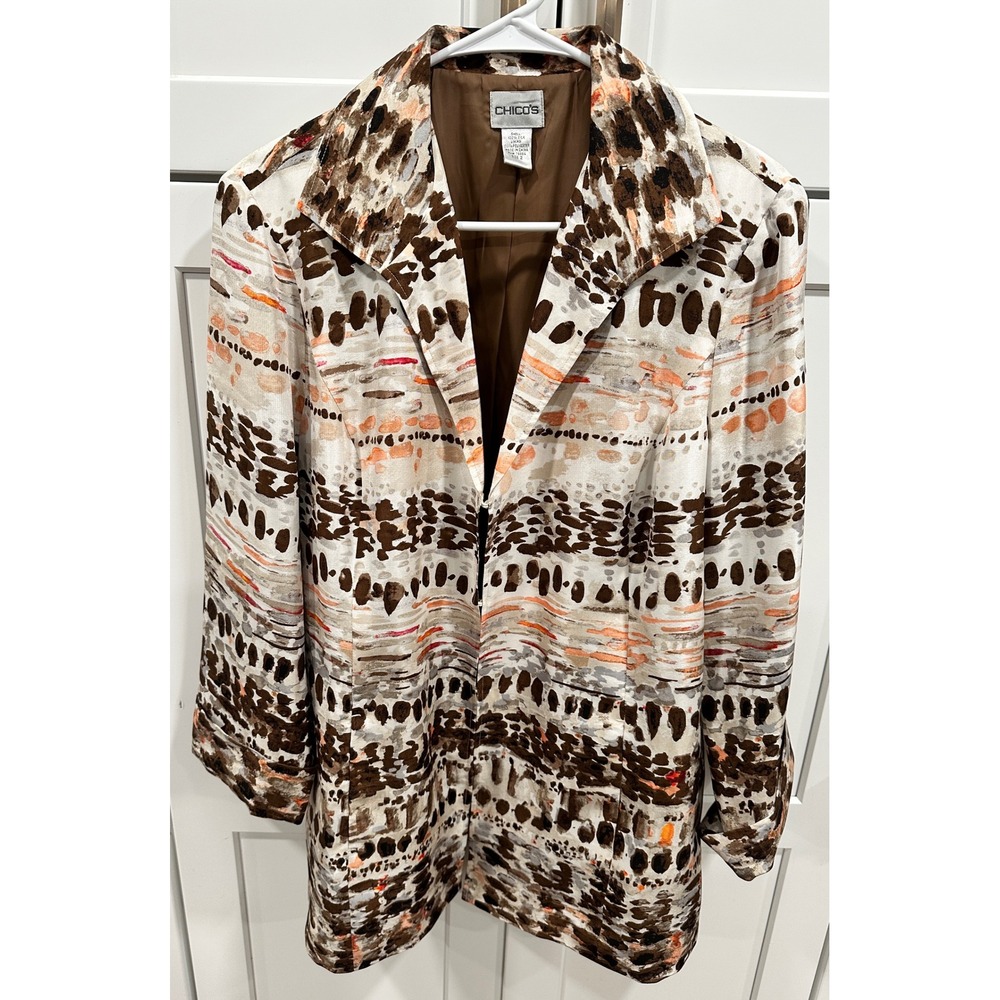 Chico's Silk Abstract Print Blazer Jacket Size 2 L